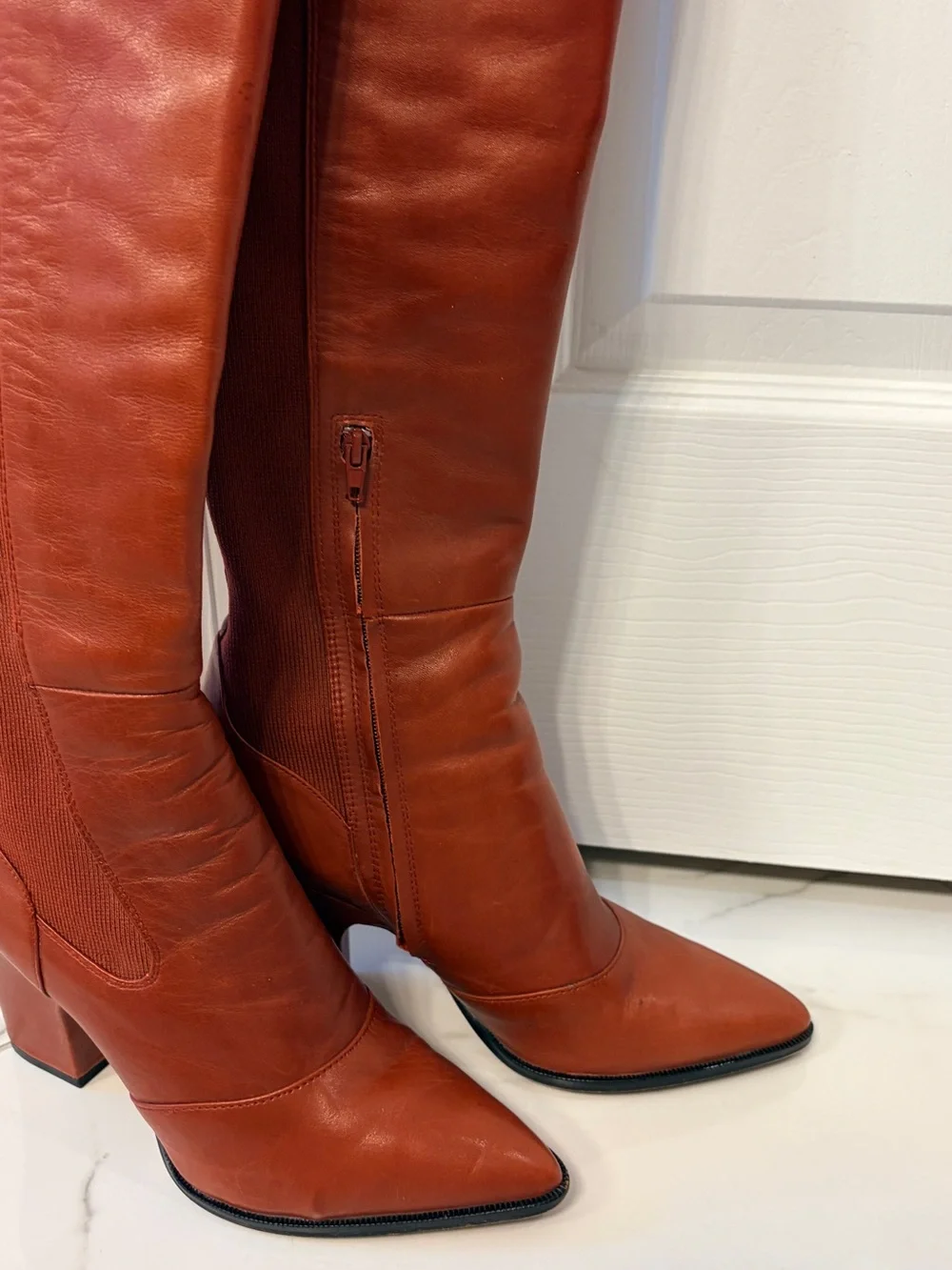 Sam Edelman Natasha Over The Knee Leather Boots Red Maroon 8